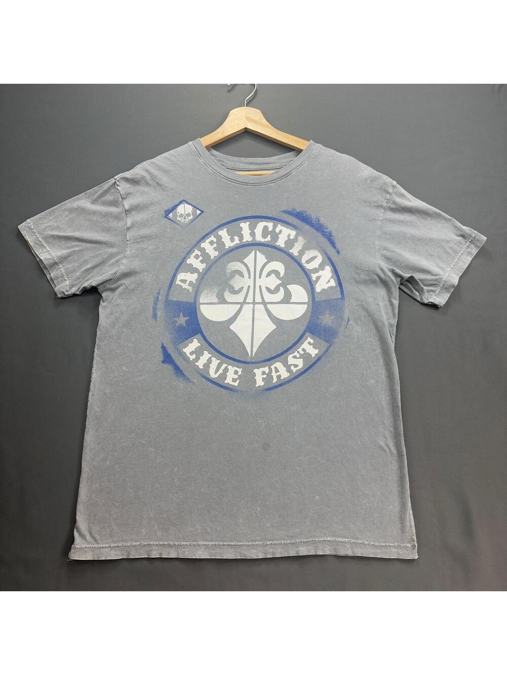 Affliction Graphic T-Shirt Live Fast Gray Size M